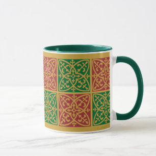 Red and Grönt Tile Art Julkaffe Mugg