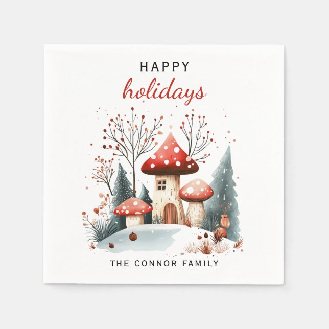 Red and Grönt Winter Woodland Glad helg Pappersservett (Framsidan)