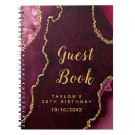 Red and Guld Agate Birthday Guest Bok Anteckningsbok
