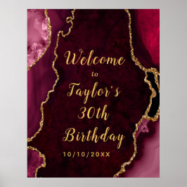 Red and Guld Agate Birthday Välkommen Poster