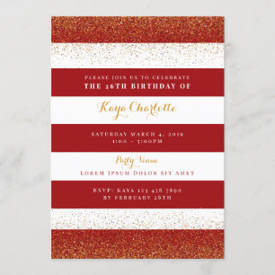 Red and Guld Birthday Call for Vuxen Inbjudningar