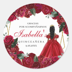 Red and Guld Blommigt Quinceanera Classic Round St Runt Klistermärke