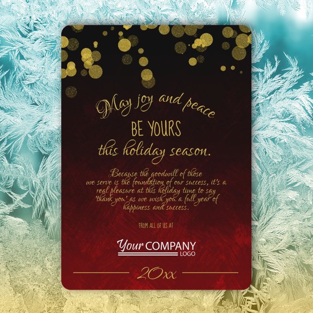 Red and Guld Company Helgdag Card Inbjudningar (ruby red gold shimmery lights company holiday christmas card red logo business greeting cards)