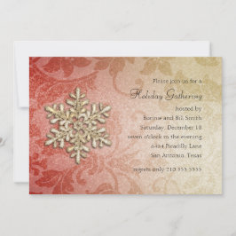 Red and Guld Damask Snowflake Julfest Inbjudningar
