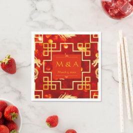 Red and Guld Dragon Bröllop Cocktail Napkins Pappersservett