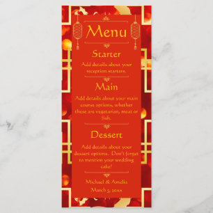 Red and Guld Dragon Bröllop Menu Meny