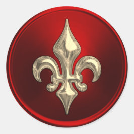 Red and Guld Fleur de Lis EnKue Seal Runt Klistermärke