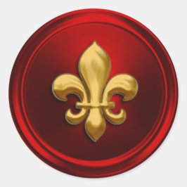 Red and Guld Fleur de Lis EnKue Seal Runt Klistermärke