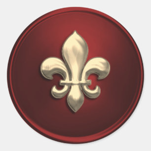 Red and Guld Fleur de Lis EnKue Seal Runt Klistermärke