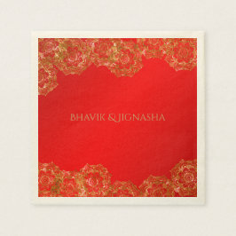 Red and Guld Flower Indian Bröllop Napkin Pappersservett
