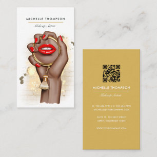 Red and Guld Glam Chic Beauty Industry QR Code Visitkort