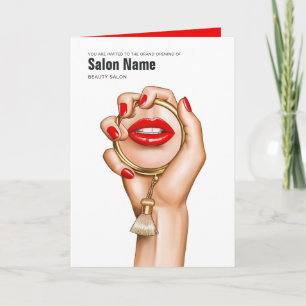 Red and Guld Glam Chic Beauty Salon Open Inbjudan