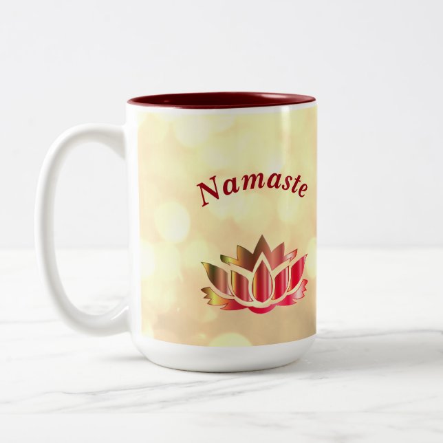 Red and Guld gnistra Namaste Lotus Flower Två-Tonad Mugg (Vänster)