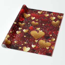 Red and Guld Hearts Presentpapper