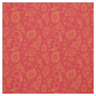 Red and Guld Indian Saree Paisley Mönster Tyg