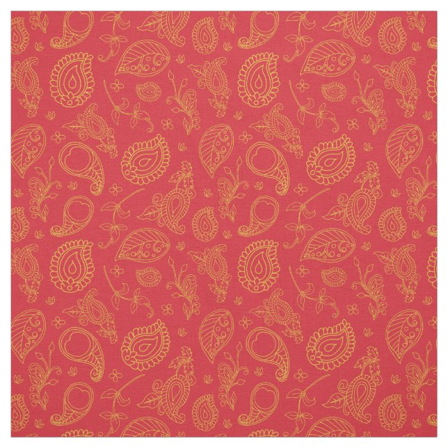 Red and Guld Indian Saree Paisley Mönster Tyg (Provkarta)