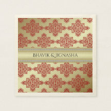 Red and Guld indisk Damask Wedding Napkin