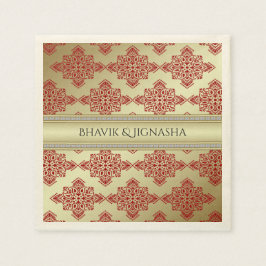 Red and Guld indisk Damask Wedding Napkin Pappersservett