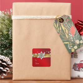 Red and Guld jul Gift Märkre Sticker Fyrkantigt Klistermärke