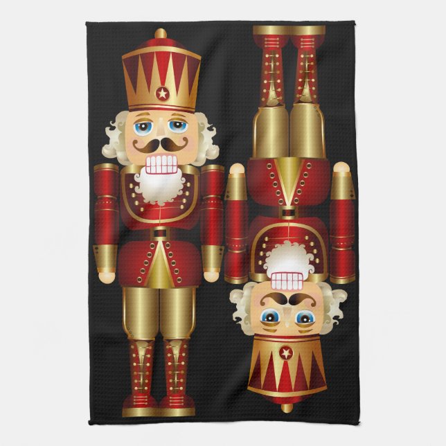 Red and Guld jul Nutcrackers Kitchen Towel Kökshandduk (Vertikal)