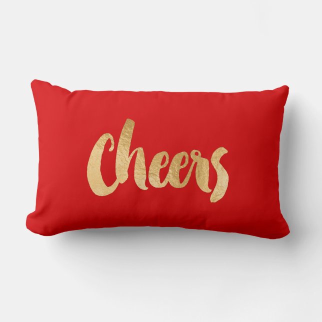 Red and Guld jul Pillow Cheers Lumbarkudde (Framsida)