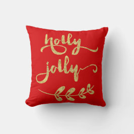 Red and Guld jul Pillow Holly Jolly Kudde