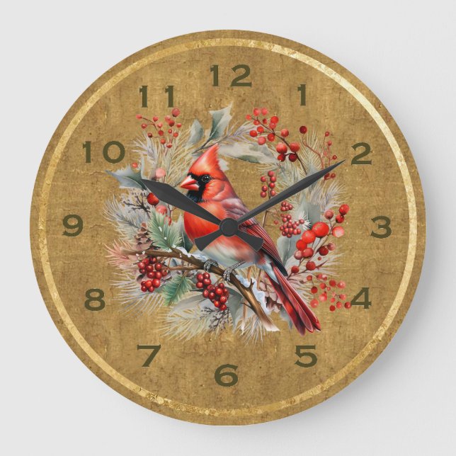 Red and Guld kardinal Clock Stor Klocka (Framsida)