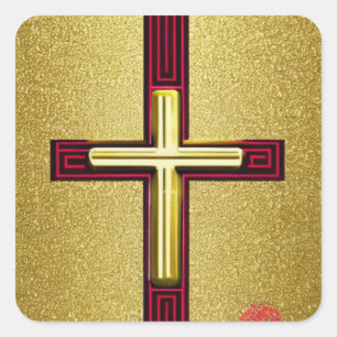 Red and Guld Kor Sticker Fyrkantigt Klistermärke