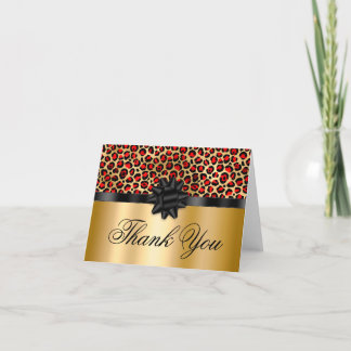 Red and Guld Leopard Glam Black Gift Bow Tack Kort