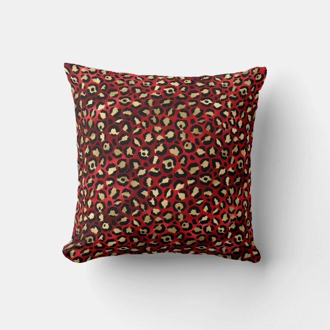 Red and Guld Leopard Print Dekorativ kudde (Framsida)