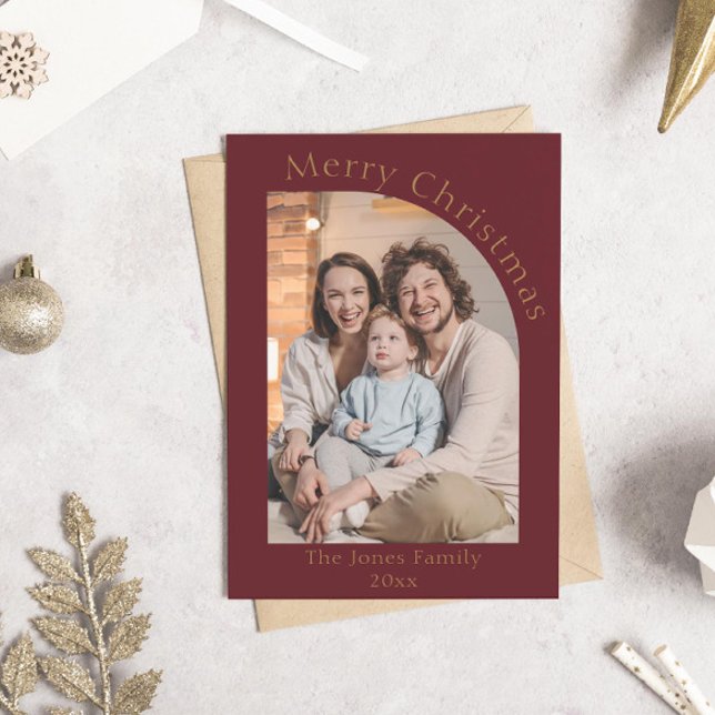 Red and Guld Modern Arch Photo jul Julkort (modern boho red arch photo christmas holiday card)