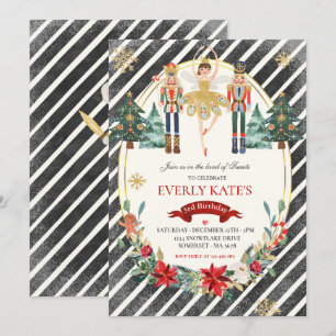 Red and Guld Nutcracker Birthday Sugar Plum Fairy Inbjudningar