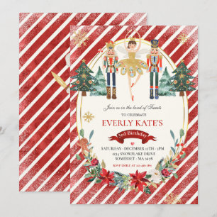Red and Guld Nutcracker Birthday Sugar Plum Fairy Inbjudningar