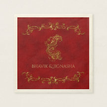 Red and Guld Peacock Indian Bröllop Napkin