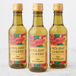 Red and Guld Poinsettias jul Blommigt Mini Vinetikett