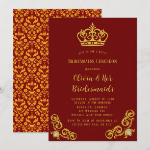 Red and Guld Royal Bridesmaids Luncheon Inbjudningar