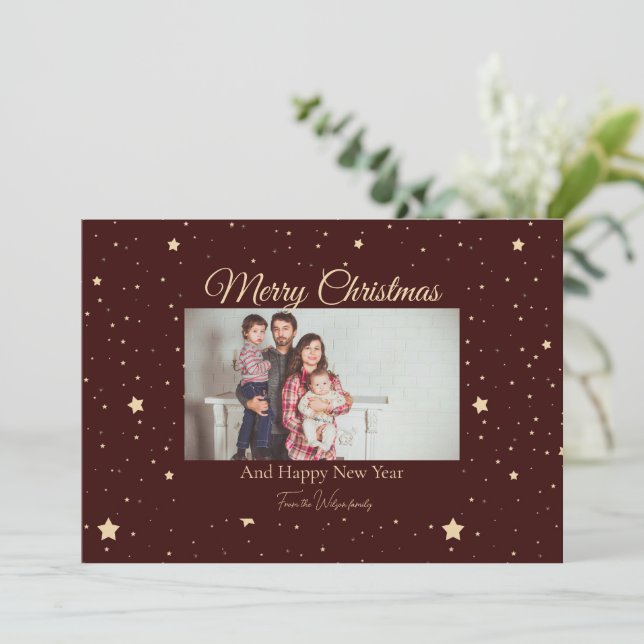 Red and Guld Starry Night Photo jul Julkort (Stående Fram)
