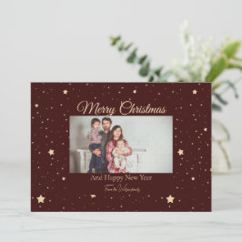 Red and Guld Starry Night Photo jul Julkort