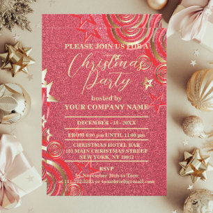 Red and Guld Stars Glitter Company jul Party Inbjudningar