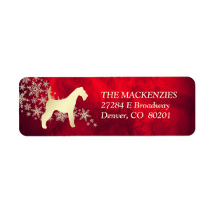 Red and Guld Winter Airedale Returadress Etikett