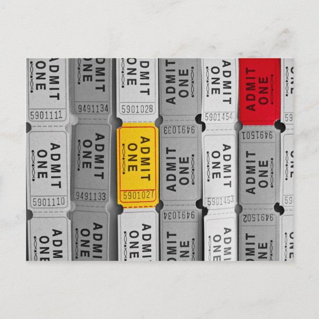 Red and Gult Admit One Movie Biljett Vykort (Framsida)