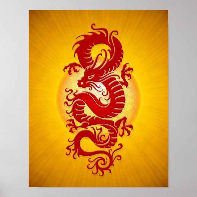 Red and Gult Burst Chinese Dragon Poster (Framsidan)