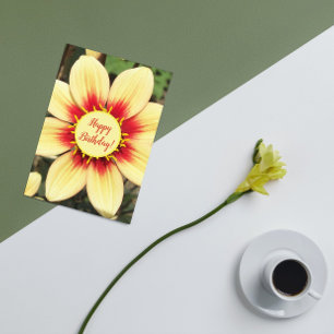 Red and Gult Dahlia Blommigt Birthday Kort