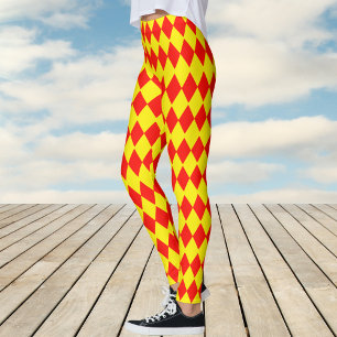 Red and Gult Harlequin Check Mönster Leggings