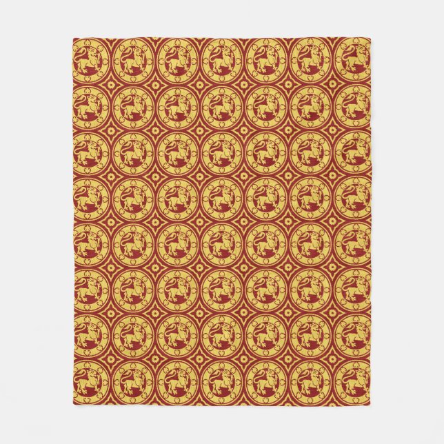 Red and Gult Medieval Lejon Fleece Blanket (Framsidan)