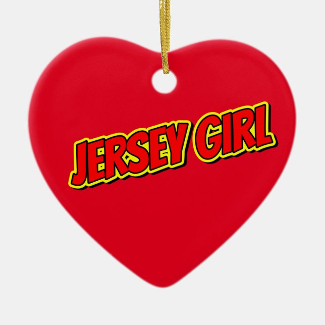 Red and Gult Tecknad Jersey Girl Julgransprydnad Keramik (Framsidan)