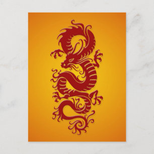 Red and Gult Tribal Chinese Dragon Vykort