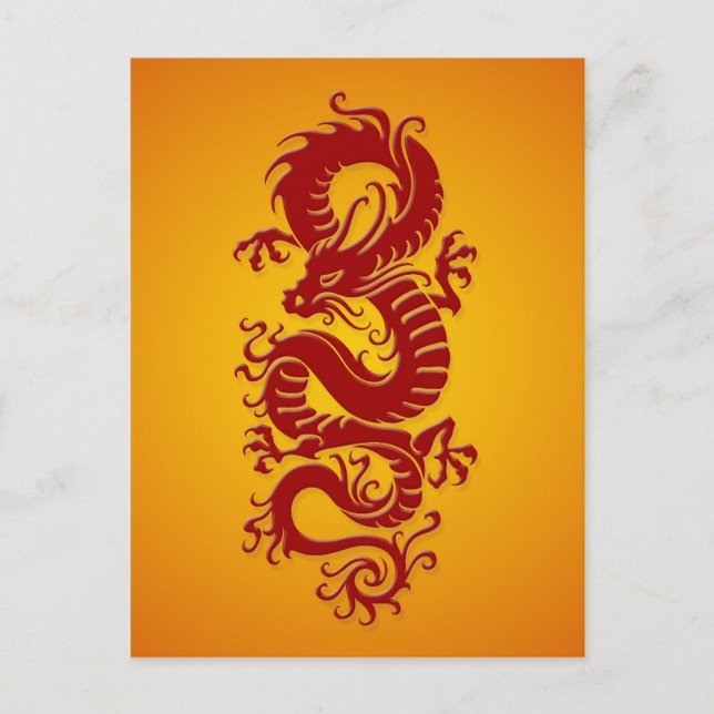 Red and Gult Tribal Chinese Dragon Vykort (Framsida)