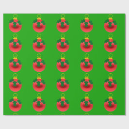 Red and Holly Ornament on Grönt Wrapping Papper Presentpapper