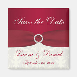 Red and Ivory Damask Spara datum magneter
